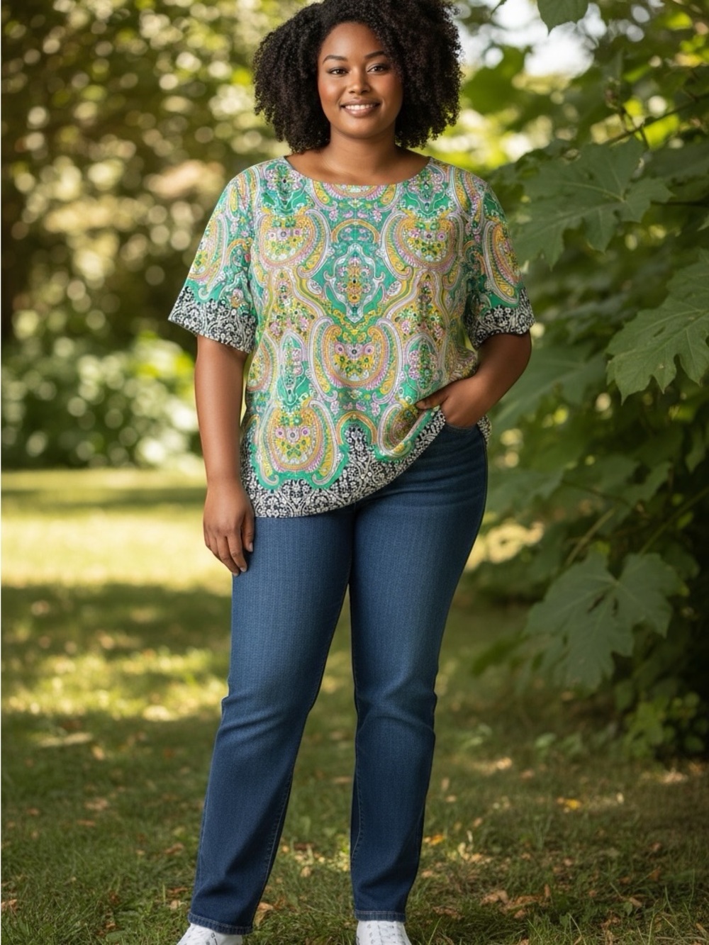 Charter Club Plus Size Paisley Print Boat Neck Top Women’s 3X Stretchy Tunic